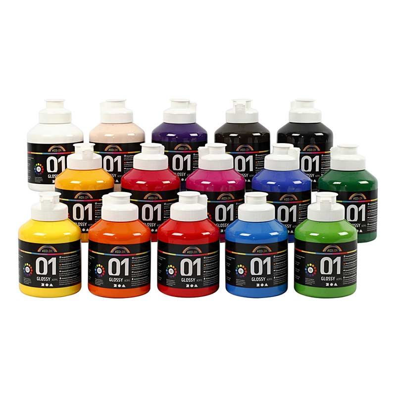 Set di 15 Colori Acrilici Lucidi A-Color - Colori Assortiti 500 ml