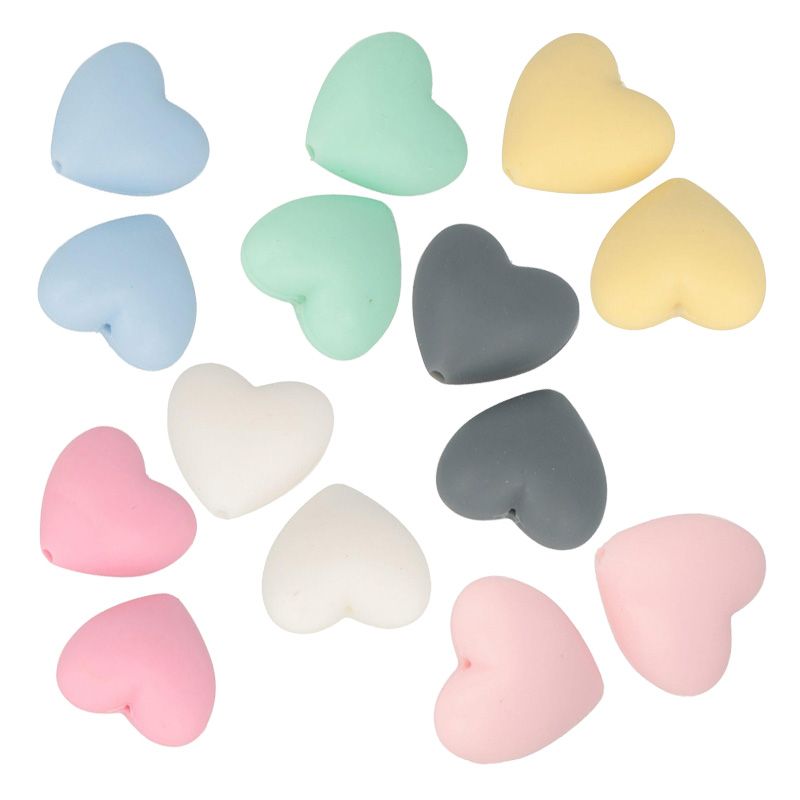 14 perle di silicone cuore 29 mm - multicolore