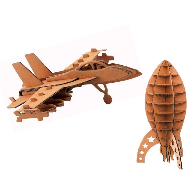 2 modelos de cartón para montar - avión y cohete