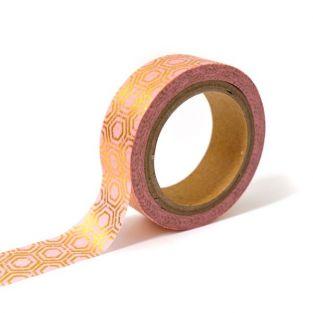  Masking tape rosa con hexágonos dorados 