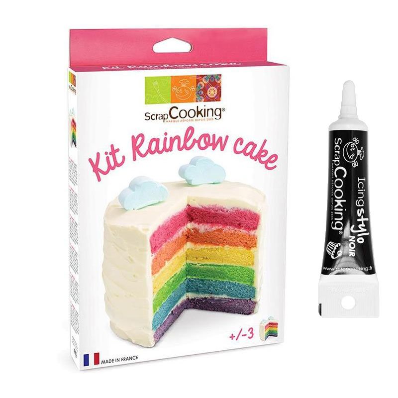 Kit torta arcobaleno + penna per glassa nera