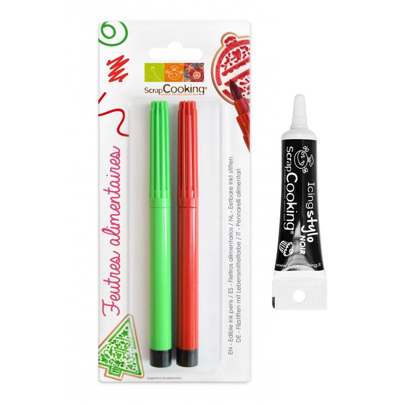 2 pennarelli rosso e verde + penna per glassa nera