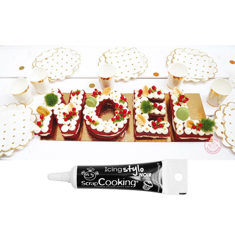 5 pâtes à sucre Noël + Stylo glaçage noir Scrapcooking 