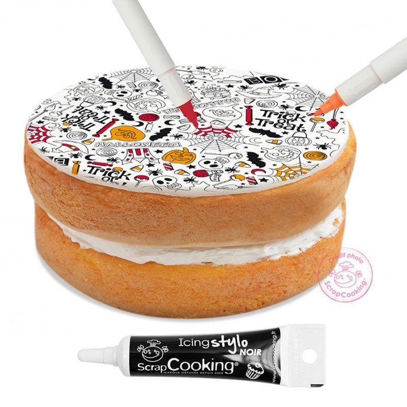 Pâte à sucre en rouleau à colorier - Halloween - 150 g + Stylo de glaçage  noir