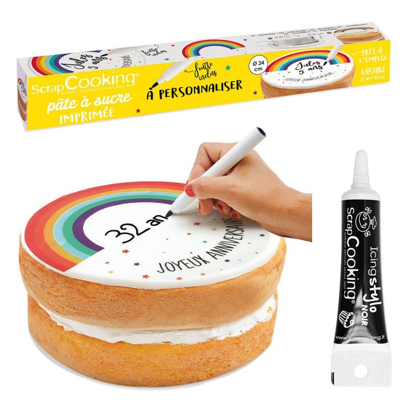 Pâte à sucre orange 250 g + Stylo de glaçage noir Scrapcooking