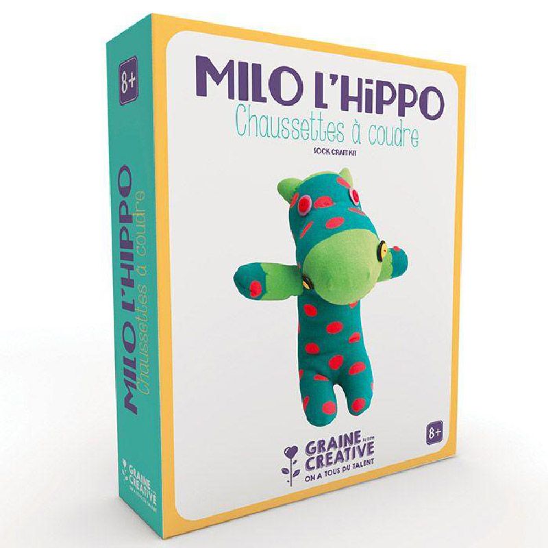 Kit Doudou chaussette à coudre Milo l'Hippo