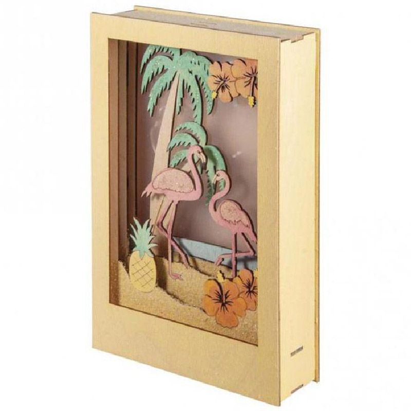 Cadre décoratif bois à motif 3D - 20 x 30 cm - Flamant