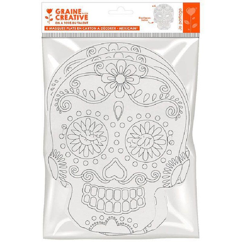 6 máscaras planas de cartón para colorear - Calavera Mexicana