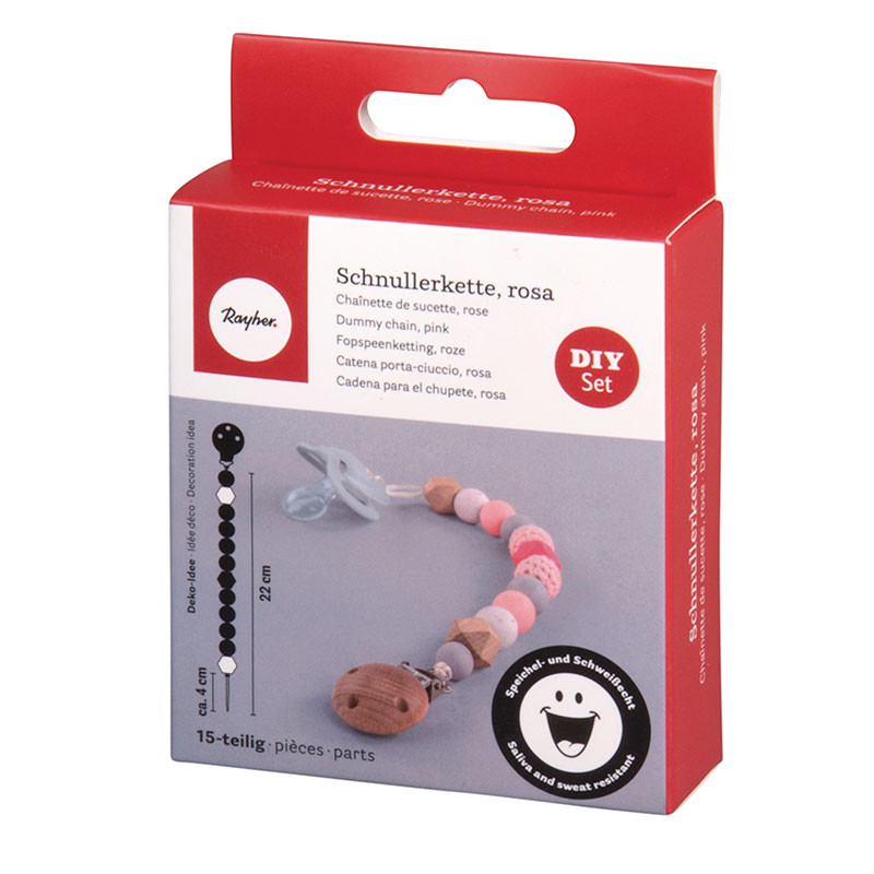 Attache-tétine en bois et en perles de silicone Rose