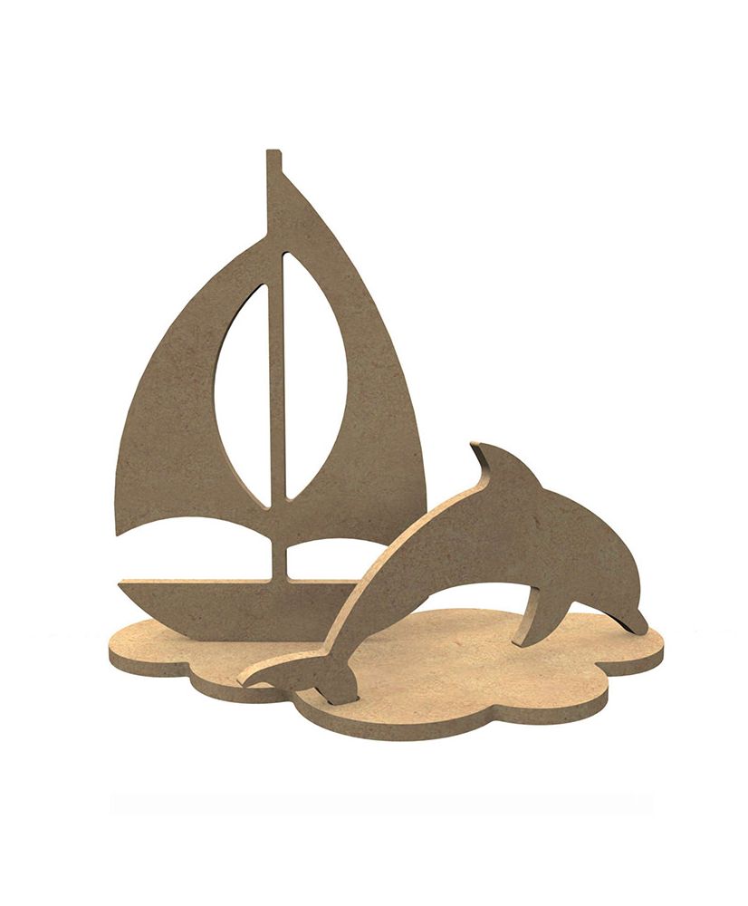 equilibrar papa Hacia fuera Decoración 3D de madera MDF - Delfín y barco