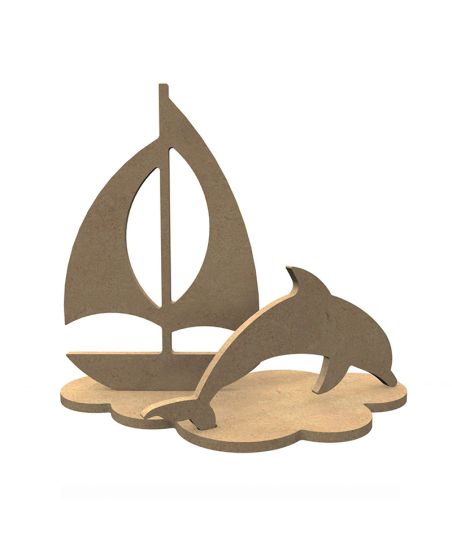 No complicado Navidad De todos modos Decoración 3D de madera MDF - Delfín y barco