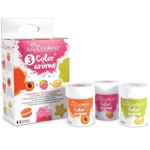  3 Dyes food flavours - raspberry-apricot-pistachio 
