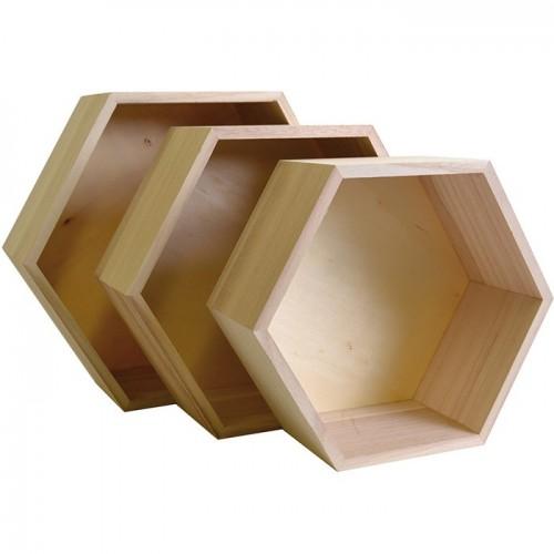  3 étagères hexagone en bois 