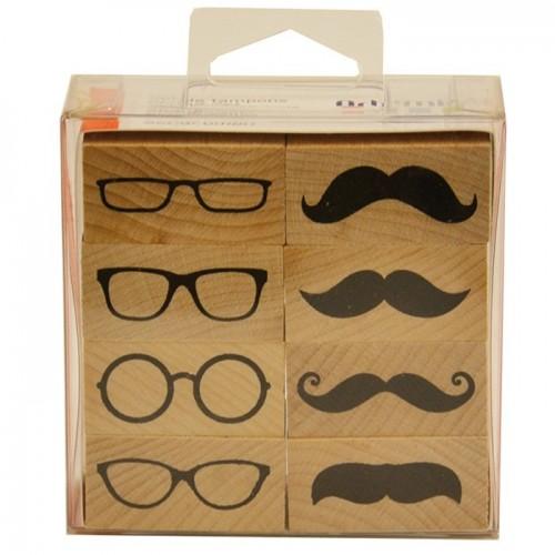  Kit 8 wood stamps - Glasses & Whisker 