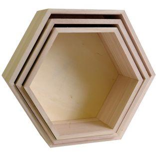  3 étagères hexagone en bois 