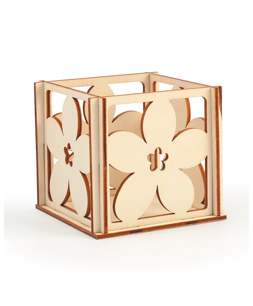Portacandele in legno per decorare - fiori - 10 x 10 x 6 cm