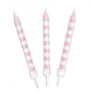  12 pink candles with white stripes 