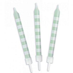  12 green candles with white stripes 