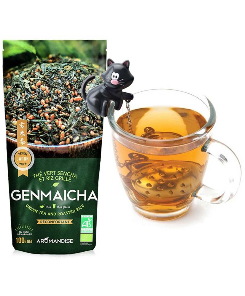 Tee Kugel Schwarz-Fisch Katze + Genmaicha Grüner Tee 100 g