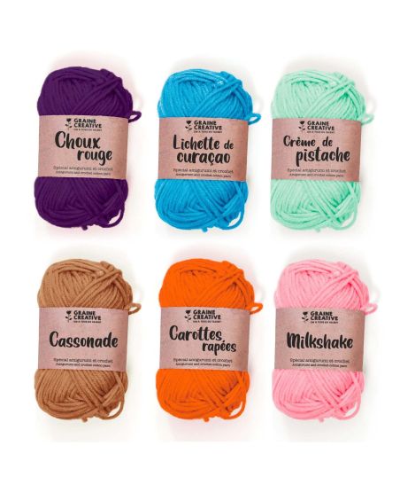 6 fils de coton spécial crochet 55 m - rose-orange-camel-vert  clair-turquoise-violet