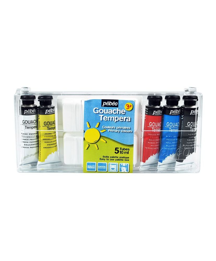 Caja de 5 tubos de pintura gouache + paleta - 5 x 10 ml