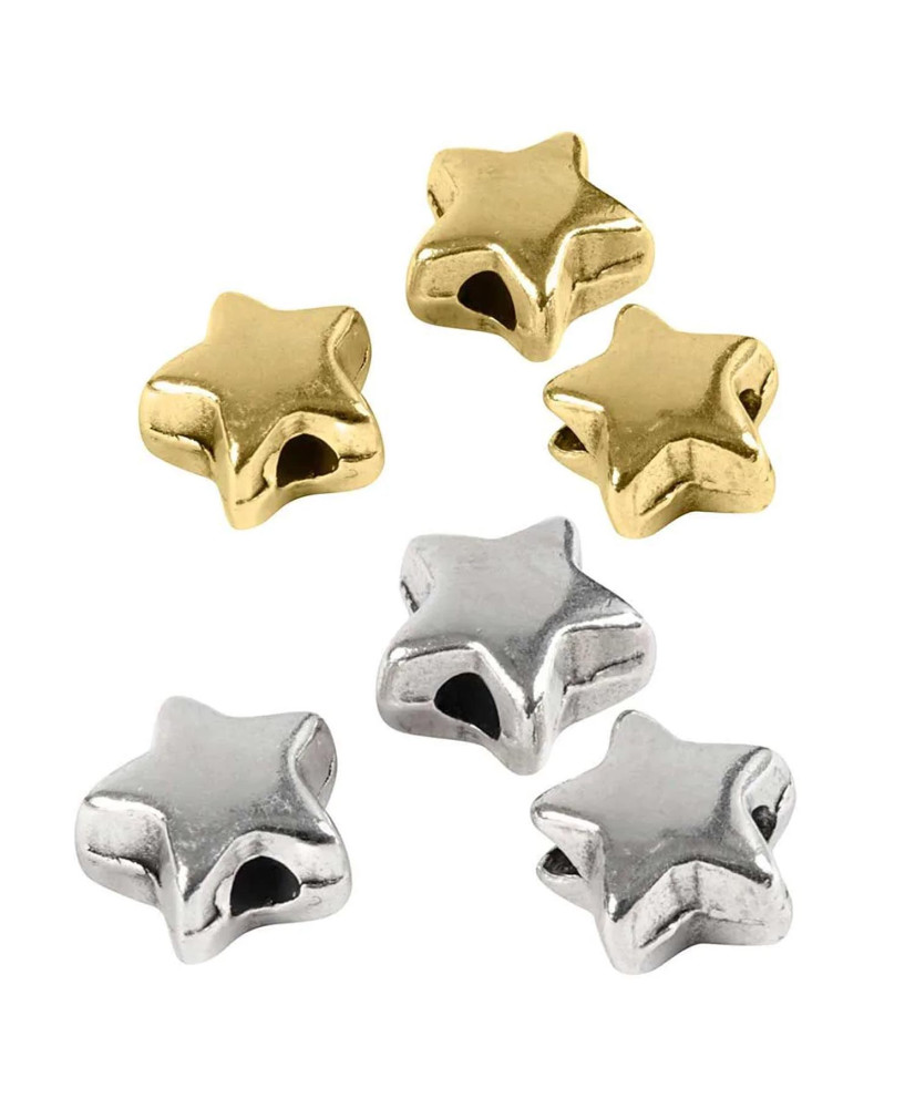 6 perline di metallo stelle 5 mm - Argento e dorato