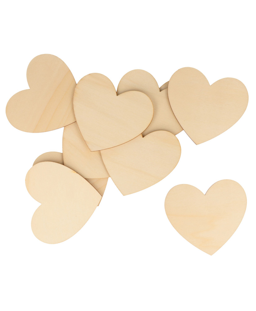 10 x HEARTS 6cm VARIATIONS of BLANK WOODEN SHAPES EMBELLISHMENTS LOVE HEART TAGS 