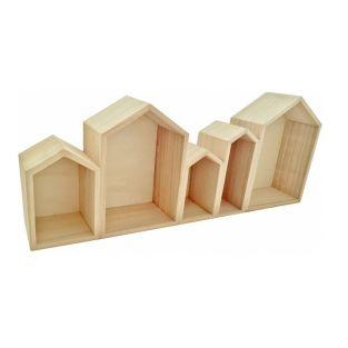 Etagère en bois 5 blocs maison 50 x 8 x 20 cm