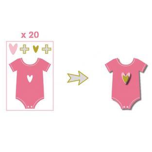 20 formas cortadas body de bebé - rosa-verde-gris