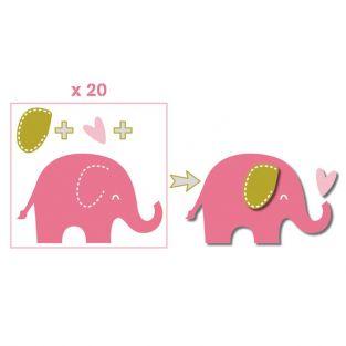 20 formes découpées éléphants rose-vert taupe