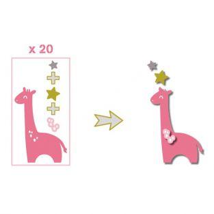 20 formes découpées girafes rose-vert taupe