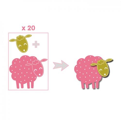 20 formas cortadas ovejas - marrón-rosa-verde