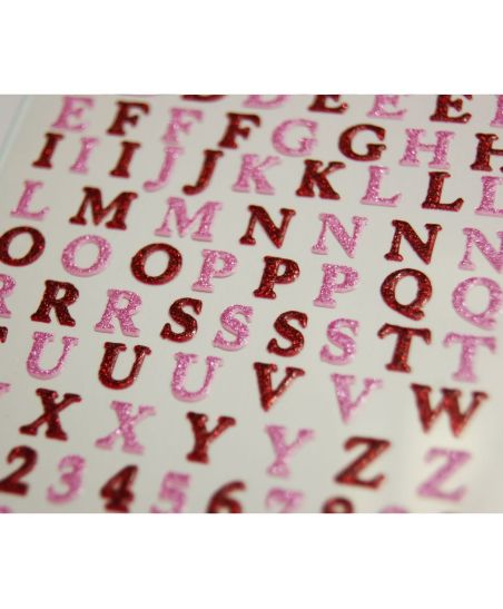 92 Stickers - Red & Pink Alphabet - Glitter - 1,8 cm