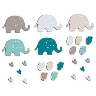 20 formes découpées éléphants bleu taupe