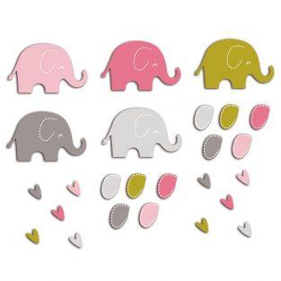 20 formes découpées éléphants rose-vert taupe