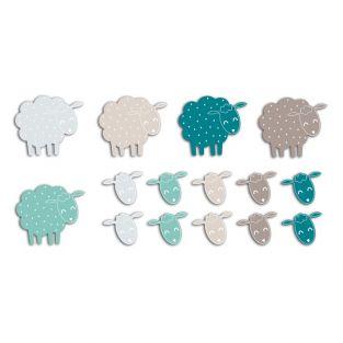 20 formes découpées moutons bleu taupe