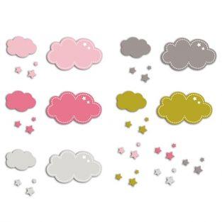 20 shapes cut clouds pink-green-gray