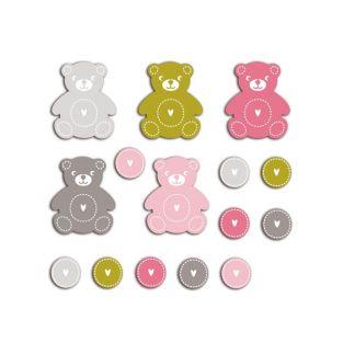 20 shapes cut teddy bear pink-green-gray