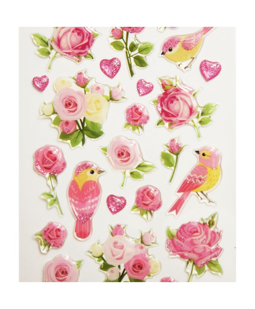 Adesivi - Romanticismo di fiori e uccelli - Glitter - Epoxy
