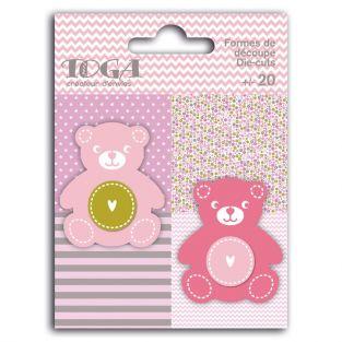 20 shapes cut teddy bear pink-green-gray