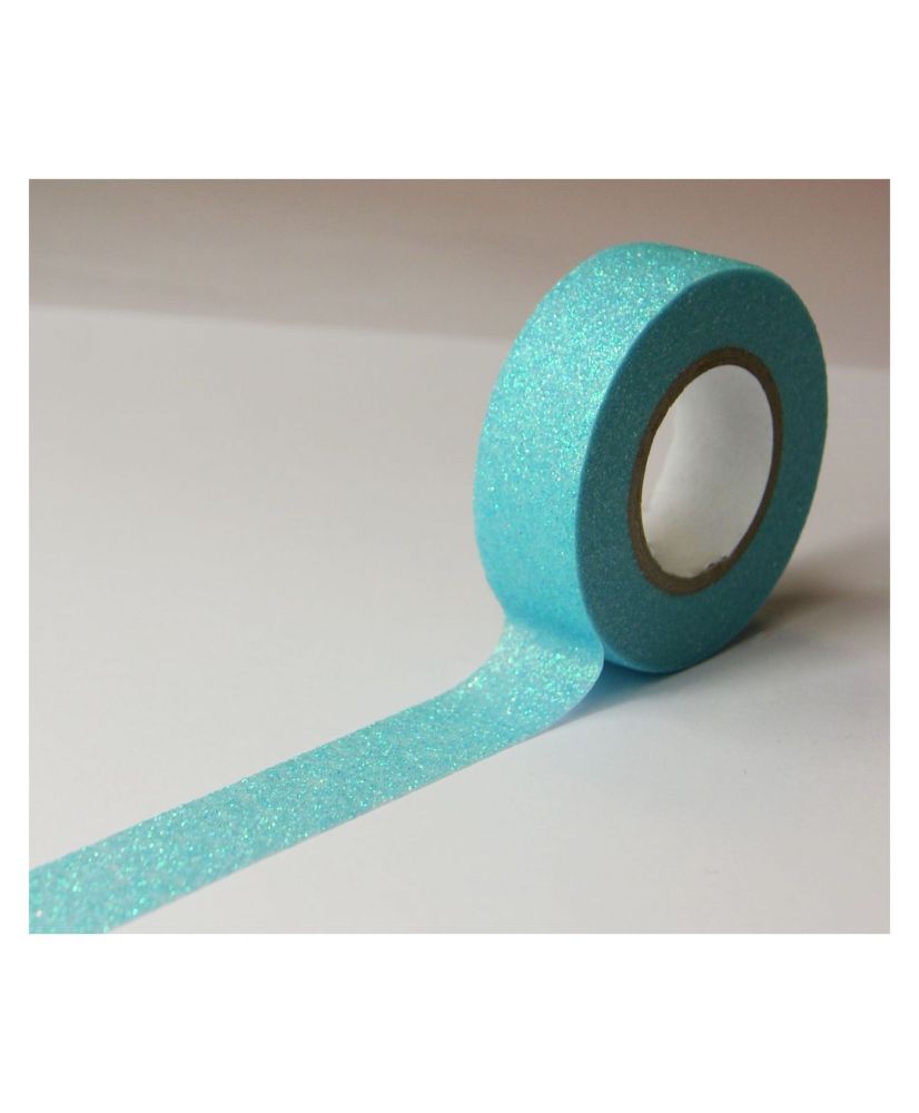 Cinta adhesiva - Azul claro - Purpurina - Reposicionable - 15 mm x 10 m