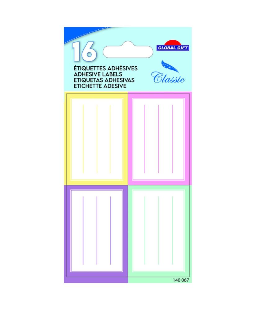 16 étiquettes adhésives scolaires - Rectangles - Pastel