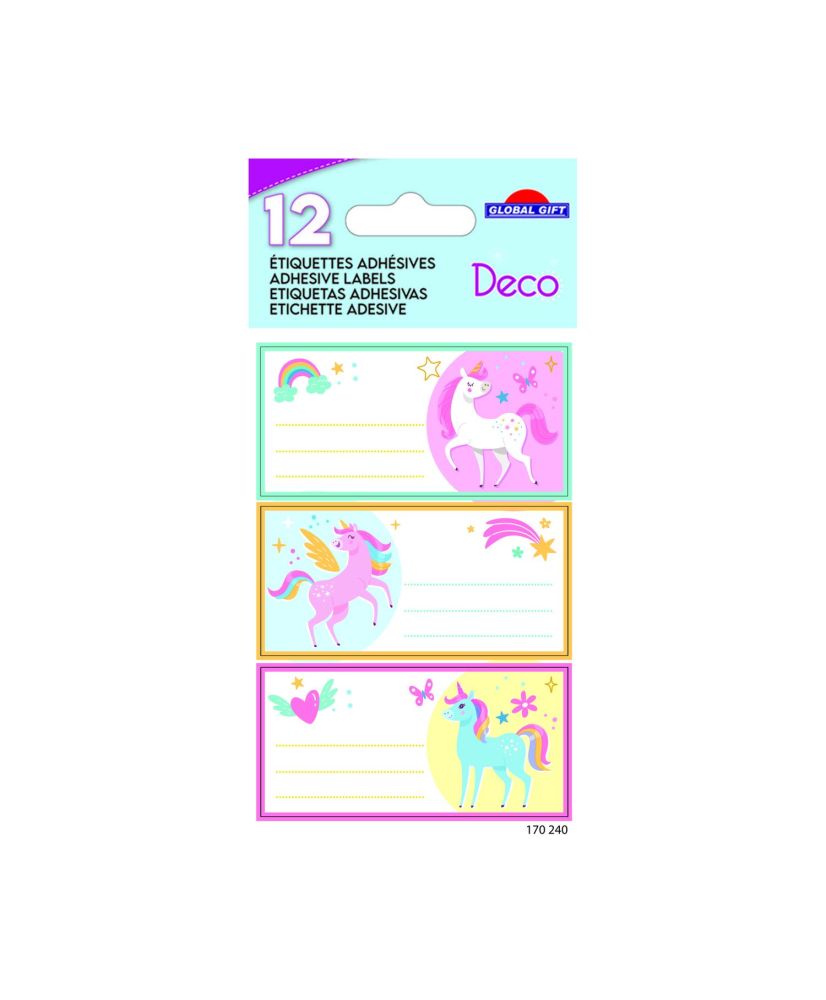 12 Etiquetas escolares - Rectángulo - Unicornios mágicos