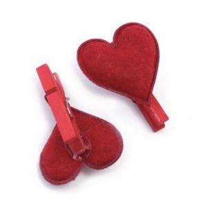 6 mini pinzas - corazones rojos