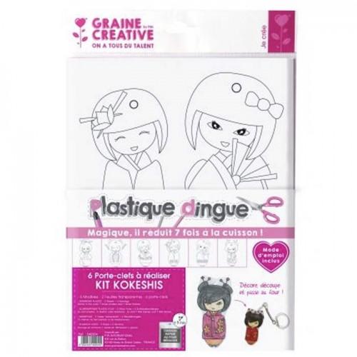 Plastique fou 2 feuilles Kokeshis + 6 porte-clés Plastique fou 2 feuilles Kokeshis + 6 porte-clés