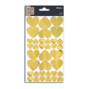 36 stickers cœurs dorés