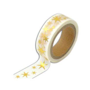Masking tape blanc avec étoiles dorées - 10 m