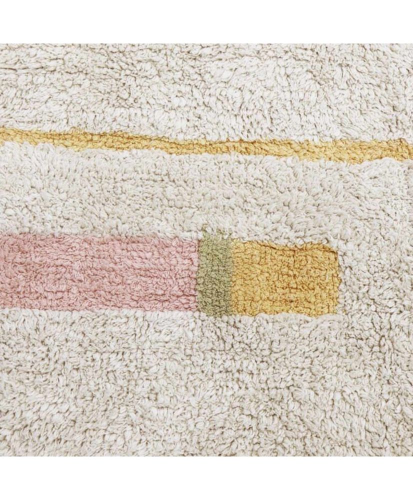 ir a buscar chico Actualizar Alfombra de algodón lavable - beige con líneas rosas y amarillas - 90 x 130  cm