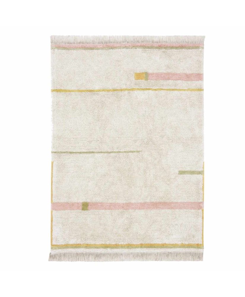 Tappeto in cotone lavabile - beige con righe rosa e gialle - 90 x 130 cm