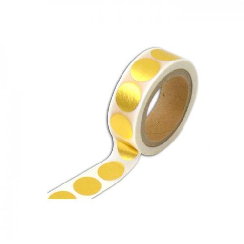 Masking tape blanc à ronds dorés - 10 m